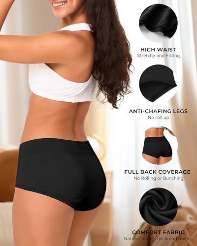 Image of BAMBOO COOL Womens Boy Shorts Underwear Full Coverage High Waist Boxer Briefs Panties for Women 5 Pack