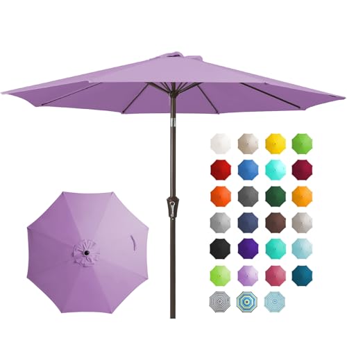 Image of JEAREY 9FT Outdoor Patio Umbrella Outdoor Table Umbrella with Push Button Tilt and Crank, Market Umbrella 8 Sturdy Ribs UV Protection Waterproof for Garden, Deck, Backyard, Pool (Taro Purple)