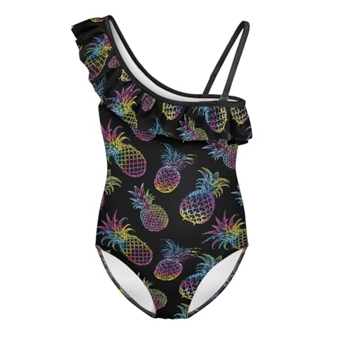 Xpyiqun Pineapple Swimsuits for Tween Girls 11-12 Summer One Shoulder Ruffle Swimwear Beach Training Sleeveless Bathing Suit Novelty Flounce Swimming Wear Gymnastics Activewear Kids School Outfits