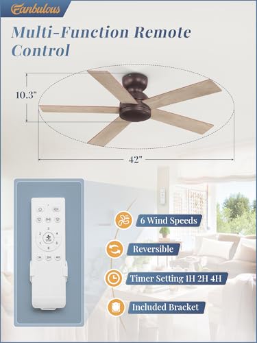 Image of Fanbulous 42 Inch Brown Ceiling Fan no Light, Flush Mount Low Profile
