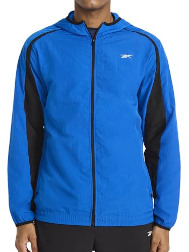 Image of Reebok Men's Running Woven Wind Jacket, Standard Fit, Lightweight Nylon Fabric