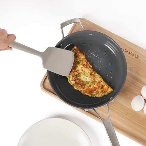 Image of Calphalon Edge Silicone Turner, Flexible Silicone Cooking Spatula with Reinforced Core, Heat-Resistant Nonstick-Safe Turner for Flipping & Cooking, Taupe