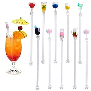 XAVSWRDE 10 STKS Cocktail Roerders Swizzle Sticks Muddler Tropische Chic Cocktail Mixer Roeren Sticks Acryl Kleurrijke…