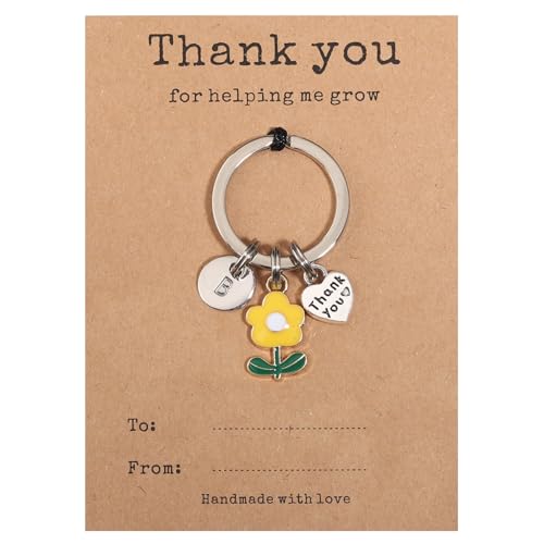Image of GINAZL Teacher Appreciation Gifts in Bulk Flower Intial Keychain Teacher personalized gifts