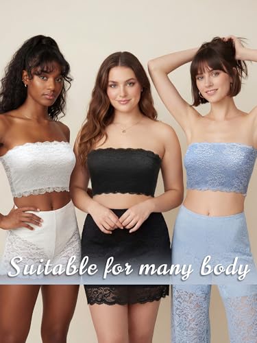 Image of Geyoga 6 Pieces Floral Lace Bralette Bandeau Bra for Women Girl Seamless Strapless Stretchy Tube Top