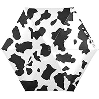 JHKKU Mini Travel Cow Print Umbrella, Small Compact Windproof Portable Umbrella for Sun and Rain UPF 50+ UV Protection