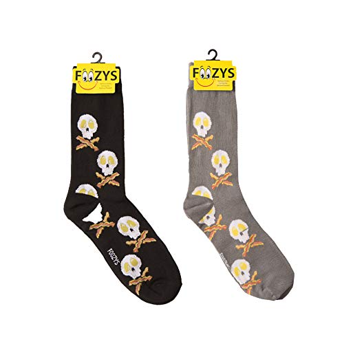 Foozys Men’s Egg Skulls & Bacon Crossbones Novelty Crew Socks | 2 Pair
