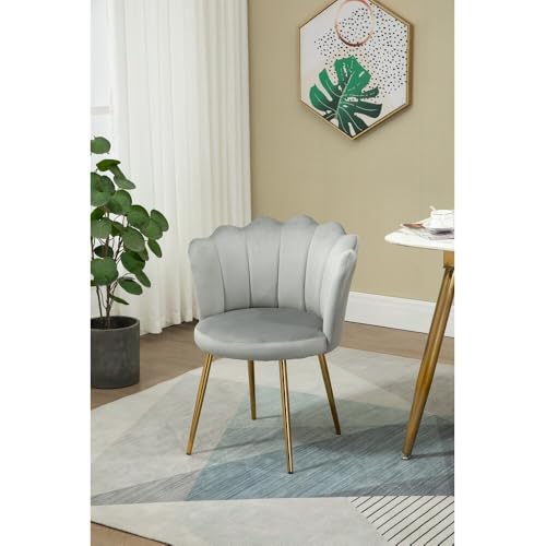 Image of Set of 2 Accent Chair for Living Room | Modern Armchair in Soft Velvet Fabric with Sturdy Legs | Premium Chair for Home Living Room Bedroom Restaurent | (Flower Design, Light Grey)