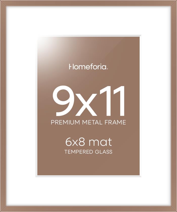 Image of Homeforia 9x11 Mocha Picture Frame, High-End Metal, 6x8 Mat, Glass | High End Aluminum, Tempered Glass, Acid-Free 6x8 Removable Mat, 9x11 in Edge-to-Edge Display 11x9, Wall Kit, Set Of 1