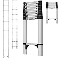 Telescoping Ladder,12.8 FT Extension Ladder with Non-Slip Feet, Heavy Duty 330lbs Max Capacity Multi-Purpose Collapsible Ladder for Home, Roof, RV, Outdoor Work (12.8FT Silver)