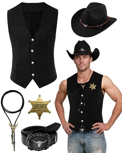 WooHand 5 Pcs Western Outfits for Men Cowboy Suede Leather