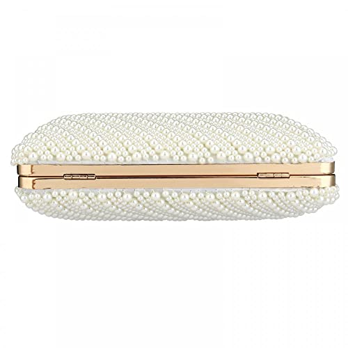 Tmore Women Pearl Clutch Purse Beaded Bride Evening Handbag for Wedding Prom with Chain, White, One Size - Image 5
