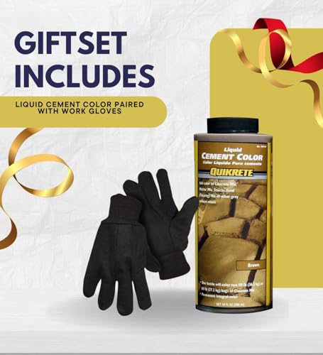 Quikrete Liquid Cement Color 10 oz Brown/Gray Bundle with Work Gloves for Coloring Concrete, Mortar, Stucco & Mix Projects — Gift Set (2 Items)