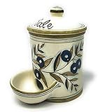 CERAMICHE D'ARTE PARRINI- Italian Ceramic Jar Salt Holder Decorated Country Hand Painted Made in ITALY Tuscan Art Pottery