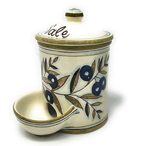 CERAMICHE D'ARTE PARRINI- Italian Ceramic Jar Salt Holder Decorated Country Hand Painted Made in ITALY Tuscan Art Pottery