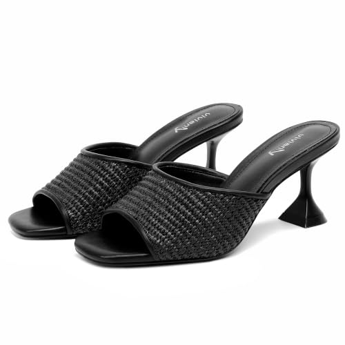 Image of vivianly Womens Square Open Heels Sandals Slip on Heeled Slides Mules for Party Daily Wear
