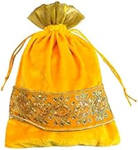 Meher Collection Women's Velvet Traditional Potli Bags for Return Gifts Wedding Gift for mom Potli Purse Gift Bags Fancy Potli bag Diwali Potli Karwachauth Potli - 17x23cm accommodate upto 500gms- Medium (Pack of 1, Yellow)