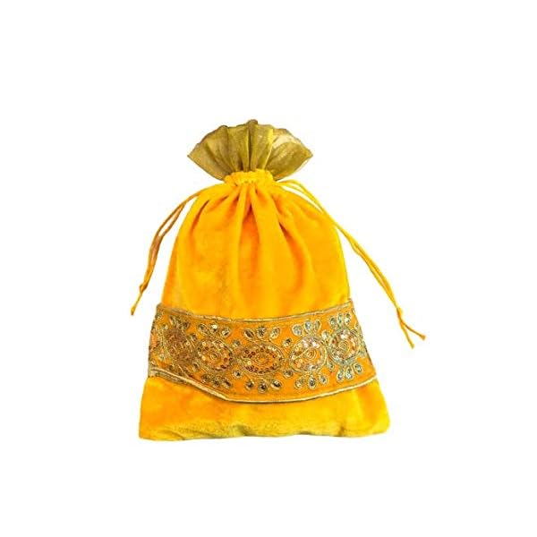 Meher Collection Women's Velvet Traditional Potli Bags for Return Gifts Wedding Gift for mom Potli Purse Gift Bags Fancy Potli bag Diwali Potli Karwachauth Potli - 17x23cm accommodate upto 500gms- Medium (Pack of 1, Yellow)