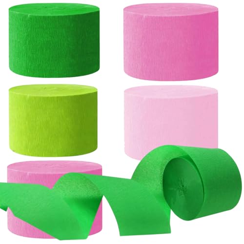 Image of Green and Pink Crepe Paper Streamers 1.8 Inch Widening 8 Rolls,Green and Pink Party Streamer 82 feet per roll for Birthday Wedding Pink Green Party Decorations