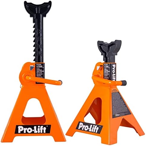 Pro-LifT PL3300 Heavy Duty Jack Stands – 3 Ton in Pair with Double Pins - Handle Lock and Mobility Pin for Extra Safety – Great for Home Auto Repair Shop, Orange