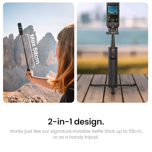 Image of Insta360 Foldable 2-in-1 Selfie Stick Remote Kit with Invisible Stick, Built-in Tripod, Ideal for Vlogging, Hiking, Group Shots, Supports X5, X4 Air, X4, X3 Action Cameras
