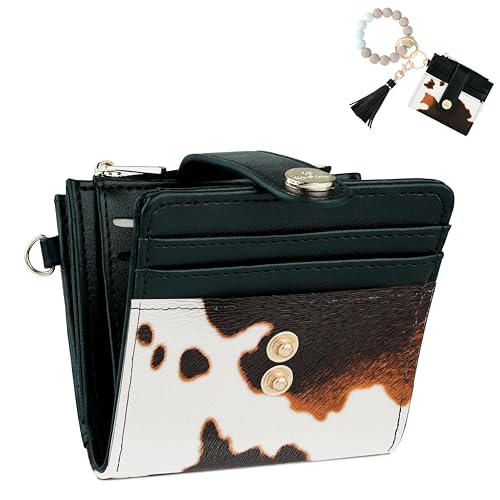 Image of Small Wristlet Wallets for Women Keychain Wristlet Wallet RFID Blocking Key Chain Wallet With Zipper Coin Pocket,2 Id Window (Cow)