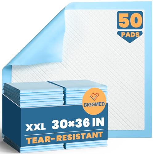 Image of BIGGMED Disposable Bed Pads 30 inch x 36 inch 50 Count Super Absorbent Underpads, Chux Thicker Extra Large Incontinence Bed Pads, Pee Pads for Adults, Kids, Elderly, Pets