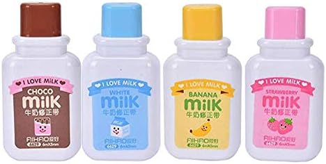 Lucky Fitness 4PCS Cute Milk Bottle Style Correction Tape Office School Supplies (Random Color)