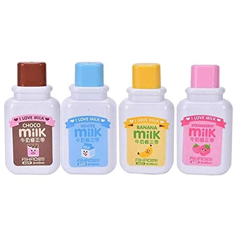 Lucky Fitness 4PCS Cute Milk Bottle Style Correction Tape Office School Supplies (Random Color) Cover