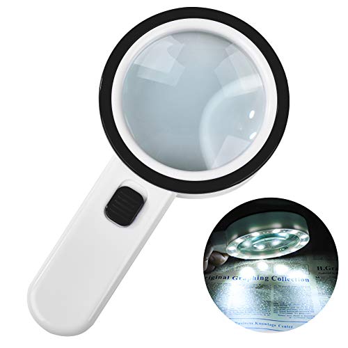 Lupa con luz, 30 x de mano de alta potencia, lupas grandes 12 LED iluminado lupa lente para personas mayores leyendo pequeños sellos de impresión mapas inspección, aficiones, degeneración macular Cover