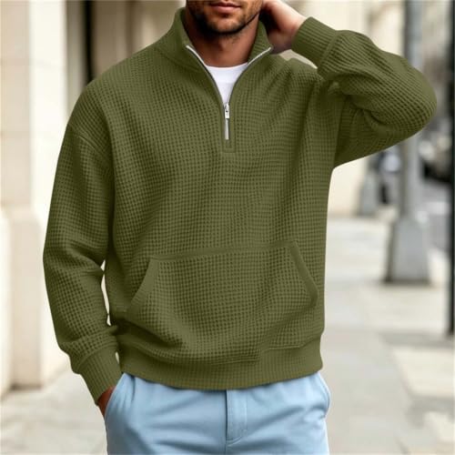 Mock Neck Shirt Mens Quarter Zip Sweatshirt Mock Neck Pullover Long Sleeve Waffle Shirts Mens Quarter Zip Pullover Lightweight Suéter para Hombre Fall Clothes 2026 Army Green S - image 8