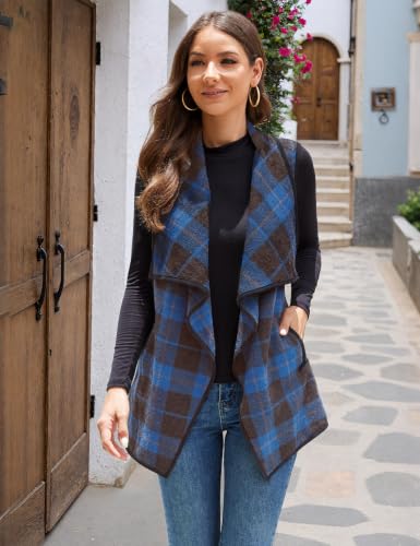 Image of YACUN Women Plaid Vest Lapel Open Front Sleeveless Cardigan