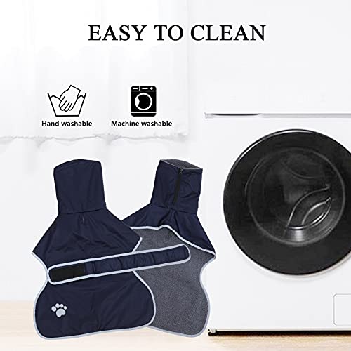 Geyecete Hunde Wintermäntel fur Windhund,Hundejacken mit plüschfutter,Wasserdichter Regenmantel Winddicht, Outdoor-Hundebekleidung mit Sicheren Reflexstreifen,fur mittel und große Hunde-Navy Blau-XS