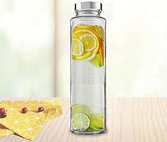 Glass Food Grade Airtight Water Bottle with Leak-Proof Stainless Steel Lid - Water, Smoothie, Juicer and Beverage Glasses - 750ml (Set Of 1)