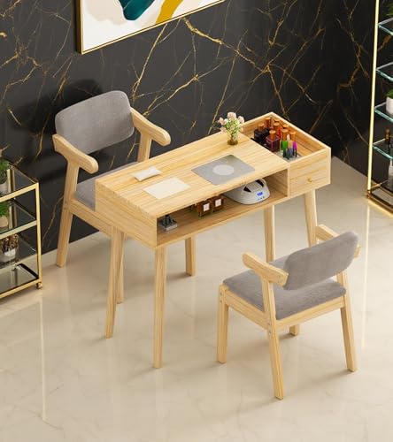 Escritorio de Madera Maciza para Técnica de Uñas con Recolector de Polvo - Mesa de Manicura Profesional para Salones de Uñas y Uso Doméstico (Sin Sillas)