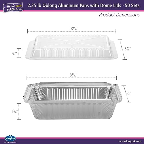 Aluminum Pans With Plastic Dome Lids - 50 Count - 2.25LB (8.5"x6") Oblong Pans - To Go Containers With Lids - Disposable Tin Foil Pans - Perfect For Catering, Meal Prep, Baking, Freezer Safe by Nicole Home Collection - Image 5