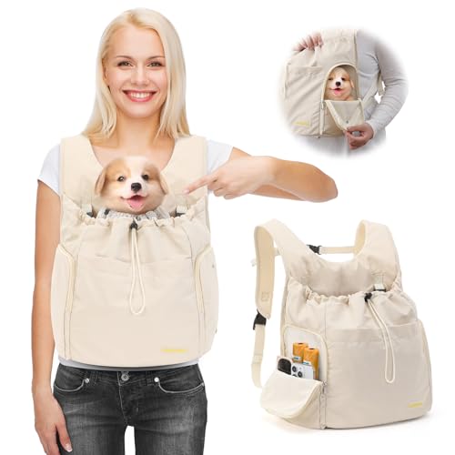 TailTrek Dog Front Carrier Backpack, Adjustable Pet Dog Carrier Backpack Ventilated Mesh Dog Travel Backpack with Zippered Side Windows for Traveling Hiking for Small Medium Dogs Cats (Max 15 lbs)