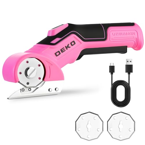 DEKOPRO Rechargeable Electric Box Cutter with 2 Blades, High-Precision Cardboard Cutter with Safety Lock for Carpets, Plastic, Sheet-Aluminum, Cardboard with Type-C Charging, LED