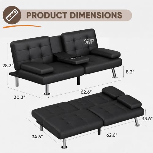 Flamaker Faux Leather Futon Sofa
