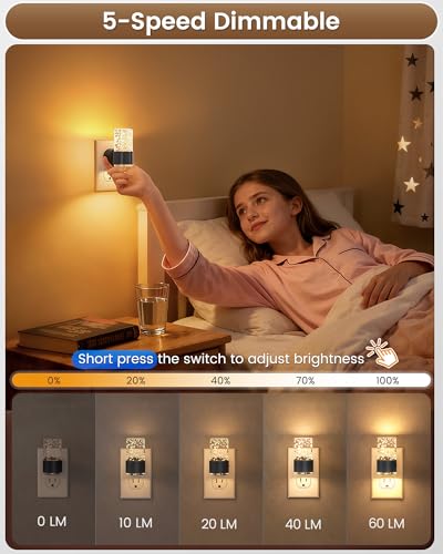 Image of NIORSUN Night Light Plug into Wall, Dimmable Nights Lights with 3 CCT & 5 Brightness Levels, Slim Acrylic Plug in Night Light, Auto Dusk to Dawn Sensor for Stairs, Hallway, Bathroom(6 Pack, Black)