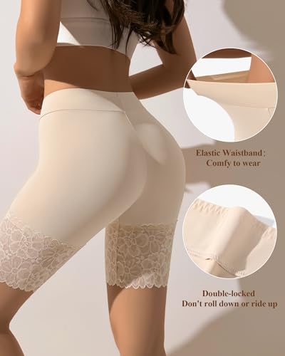 J-pone Slip Shorts for Under Dresses Lace Shorts Anti-Chafing Short for Women High Waisted Underwear Women Seamless Boyshorts Panties MultiPack-L