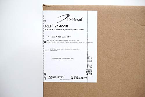 Deroyal Industries Safeliner Semi-Suction Canister Liner System, 1,000 Cc, Clear With White Lid, 71-6510 (Case Of 100) #TOP5