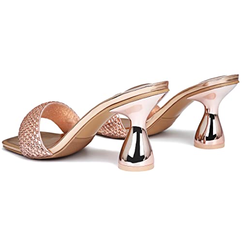 Image of Women's Square Open Toe Kitten Heel Mules, Rhinestone Sandals