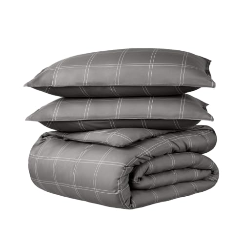 Bare Home Duvet Cover Set 1800 Ultra-Soft (Cal King, Modern Plaid - Grey/White)