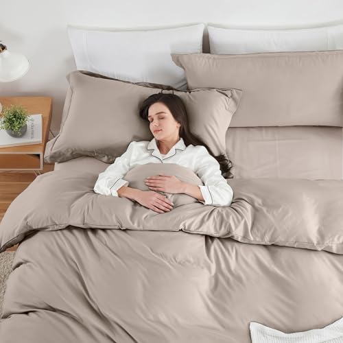 Image of Hearth & Harbor Linen Duvet Cover with Fitted Sheet King Size | 4 Piece Soft Double Brushed Bedding Set, Button Closure, 1 Duvet Cover 104x90 Inches, 1 Fitted Sheet, 2 Pillow Shams