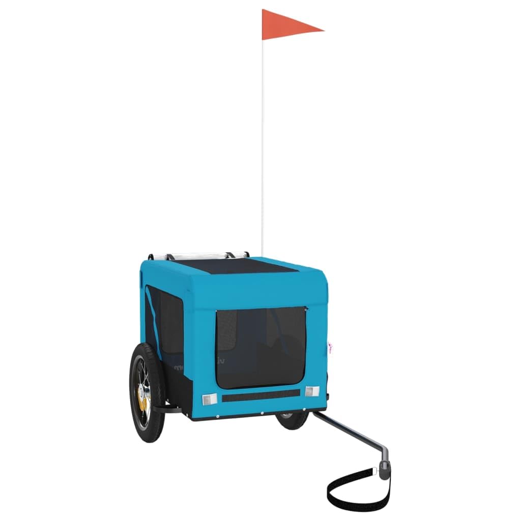 vidaXL Pet Bike Trailer, Pet Cart Carrier for Small Dogs, Pet Bike Trailer with Flag, Dog Bicycle Wagon, Blue and Black Oxford Fabric and Iron