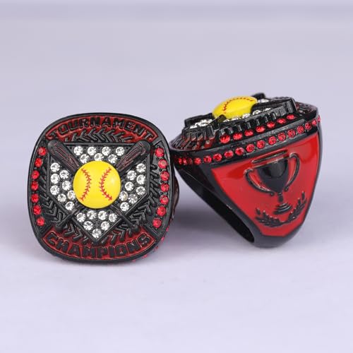 12 PCS PACK SOFTBALL TOURNAMENT AWARD gold silver black CHAMPIONSHIP RING WITH YELLOW SOFTBALL ON TOP SIZE 92