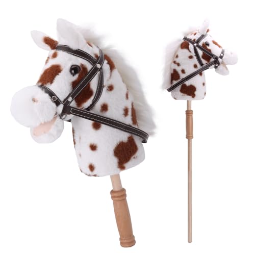 Linzy Toys 35.5\" Plush Stick Horse - Funny Hobby Horse with Pony Sound, Soft Realistic Mane & Durable Leather Reins, Pretend Play Riding Toy for Boys & Girls Ages 3+ (Spotted)