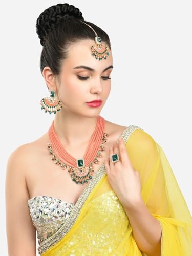Juego de joyas con cuentas de perlas chapadas en oro DMZ-1809 de latón para mujer talla S 3