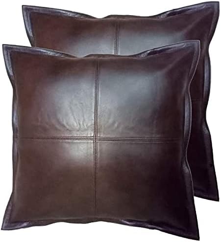 QAWACH Lambskin Leather Pillow Cover - Sofa Cushion Case - Decorative Throw Covers for Living Room & Bedroom, 22 x 22 Inches - Dark Brown Box Pack of 2